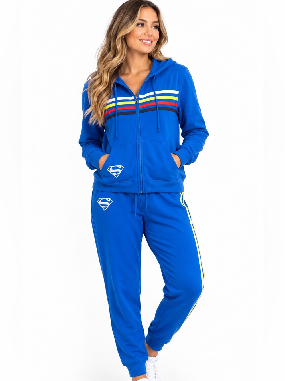 DC Comics Superman Women’s Blue Zip Hoodie & Jogger Tracksuit Set XL NEW